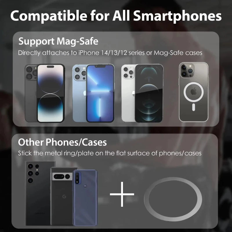 Gym Mate Magnetic Phone Mount &Double-sided Magnetic Suction Phone Holder for MagSafe. Shoot Hands-Free Videos While Working Out