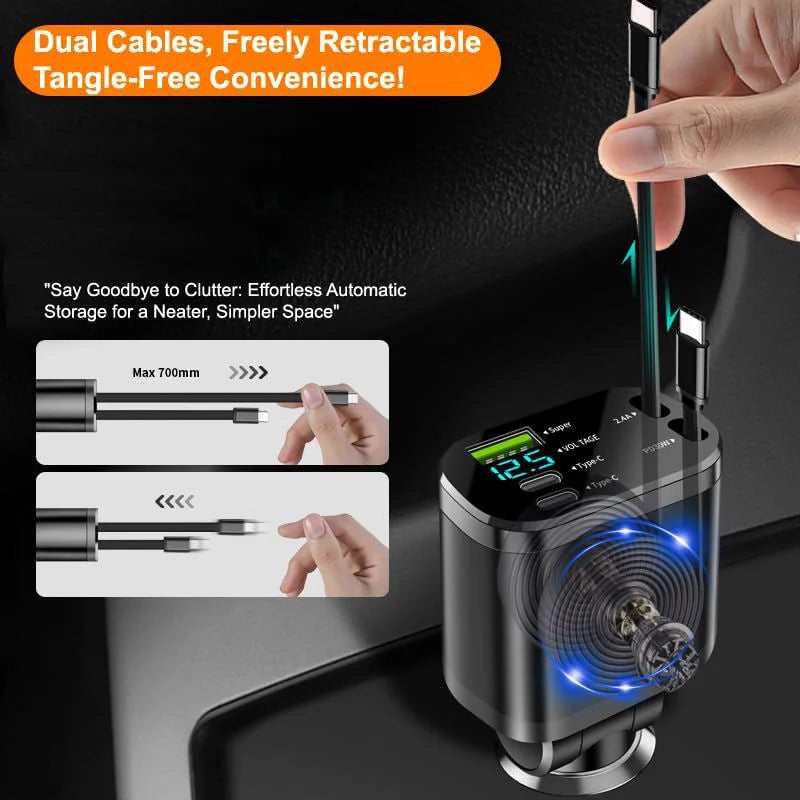 Car Charger 5 in 1 phone and Type c  Car Charger Adapter USB  Car Charger with Retractable Cables